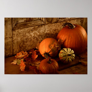 Fall Harvest/ Pumpkins And Gourds At The Door Poster