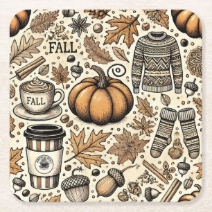 Fall Harvest Square Paper Coaster