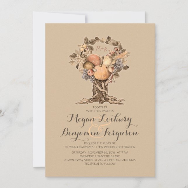 fall harvest tree vintage wedding invitation (Front)