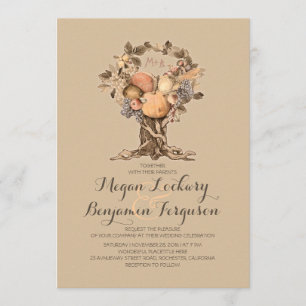 fall harvest tree vintage wedding invitation