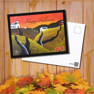 Fall Harvest Vintage Halloween Folk Art  Holiday Postcard