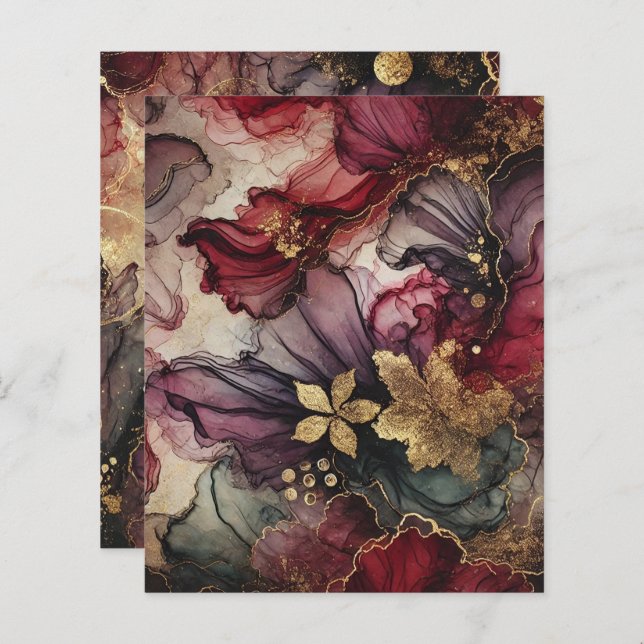 Fall Harvest Wine Alcohol Ink Scrapbook Paper (Front/Back)