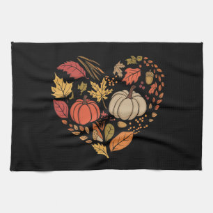Fall Heart Cottagecore Pumpkin Heart Thanksgiving Tea Towel