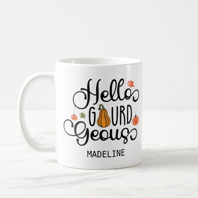 Fall Hello Gourd Pumpkin  Coffee Mug (Left)