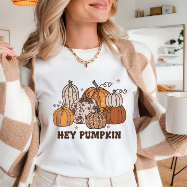 Fall Hey pumpkin cute cosy retro style T-Shirt (Creator Uploaded)