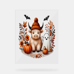 Fall Highland Cow Ghost , Autumn  Acrylic Sign