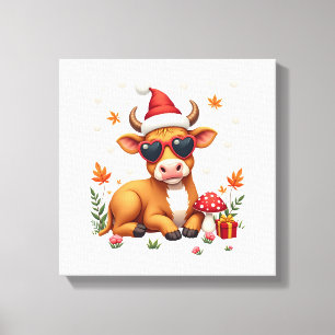 Fall Highland Cow Pumpkin Bow Christmas Girls Kids Canvas Print