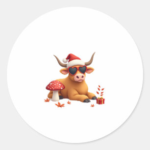 Fall Highland Cow Pumpkin Bow Christmas Girls Kids Classic Round Sticker