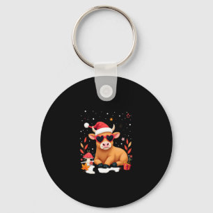 Fall Highland Cow Pumpkin Bow Christmas Girls Kids Key Ring