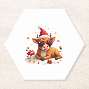 Fall Highland Cow Pumpkin Bow Christmas Girls Kids Paper Coaster