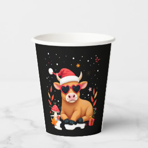 Fall Highland Cow Pumpkin Bow Christmas Girls Kids Paper Cups