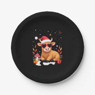 Fall Highland Cow Pumpkin Bow Christmas Girls Kids Paper Plate