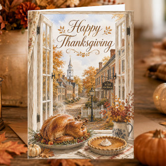 Fall Historic Colonial Village Happy Thanksgiving Holiday Card