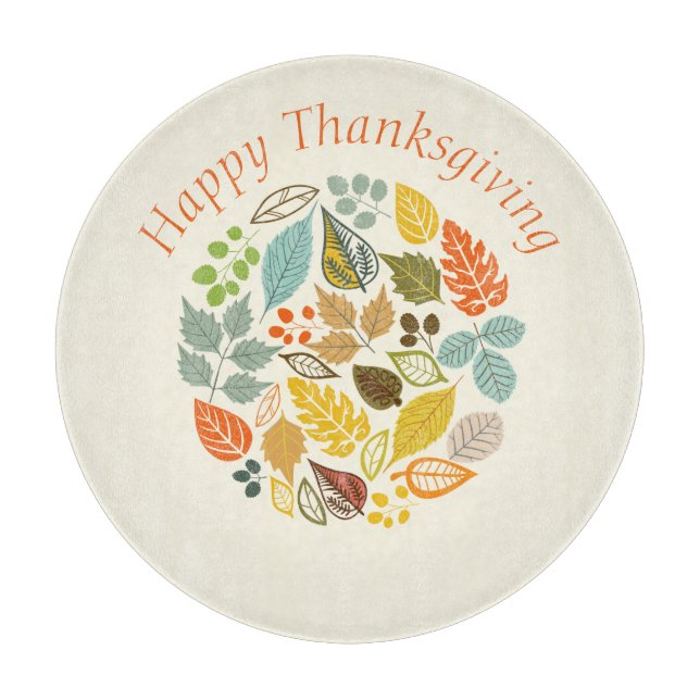 Fall Holiday Happy Thanksgiving Colourful Leaves Cutting Board (Front)