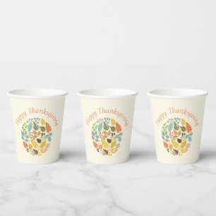 Fall Holiday Happy Thanksgiving Colourful Leaves Paper Cups