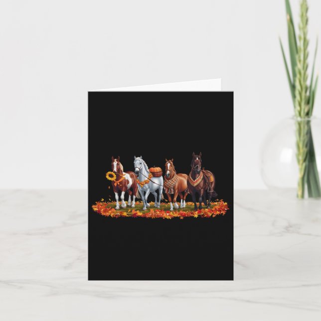 Fall Horse Animal Thanksgiving Sunflowers Pumpkin  Card (Front)