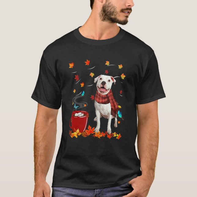 Fall Hot Chocolate White Pitbull T-Shirt (Front)