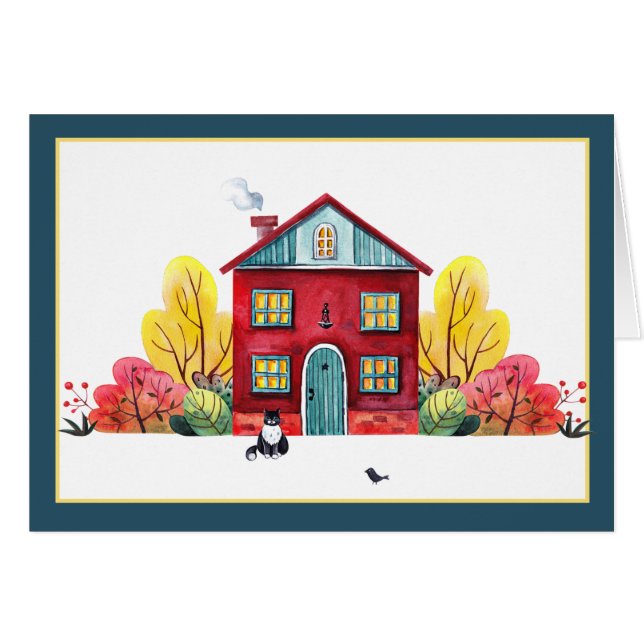 Fall house and cat  (Front Horizontal)