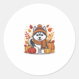 Fall Husky Pumpkins Thanksgiving Cozy Pet Lover Se Classic Round Sticker
