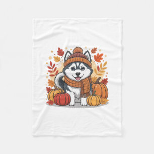 Fall Husky Pumpkins Thanksgiving Cozy Pet Lover Se Fleece Blanket