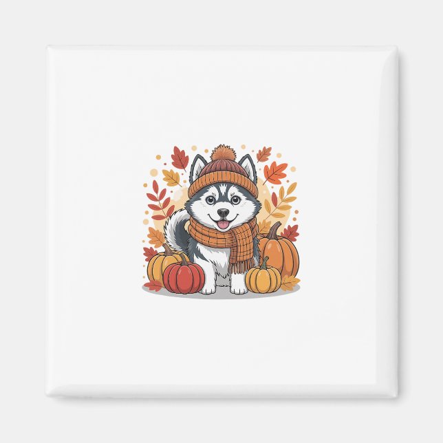 Fall Husky Pumpkins Thanksgiving Cozy Pet Lover Se Magnet (Front)