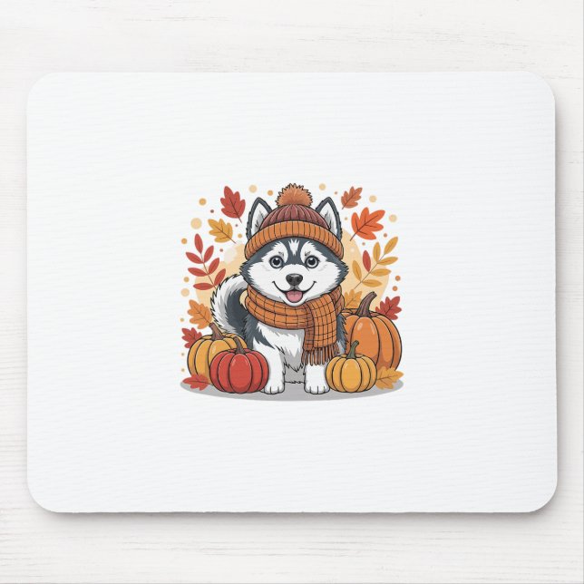 Fall Husky Pumpkins Thanksgiving Cozy Pet Lover Se Mouse Pad (Front)