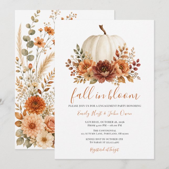 Fall in Bloom White Pumpkin Engagement Party  Invitation (Front/Back)