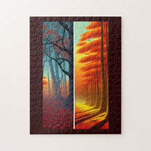 Fall in fantasy lands trees in golden orange shade jigsaw puzzle