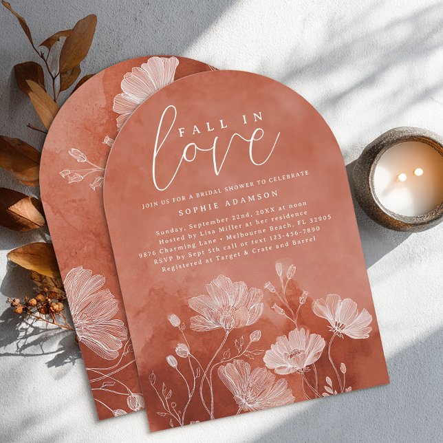 Fall in Love Arched Bridal Shower Invite (Fall In Love - Bridal Shower Autumn Invite)