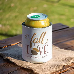 Fall in Love Autumn Acorn Personalised Favour Can Cooler