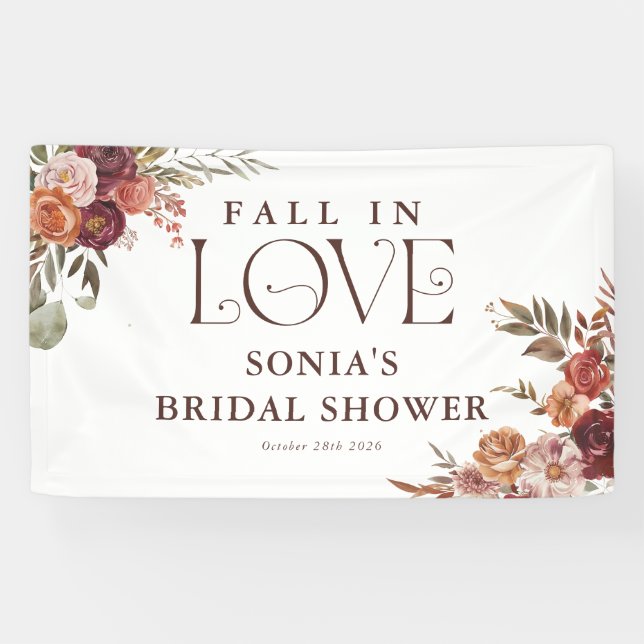 'Fall In Love' Autumn Blooms Bridal Shower Banner (Horizontal)