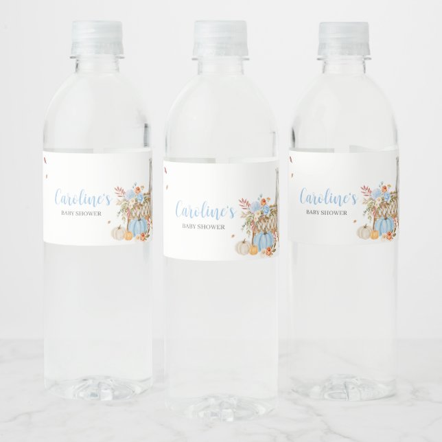 Fall in Love Autumn Blue Pumpkin Water Bottle Label (Bottles)