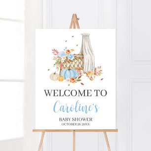 Fall in Love Autumn Blue Pumpkin Welcome Poster