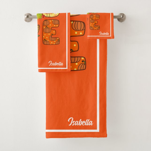 Fall In Love Autumn Customise Text and Colour Bath Towel Set (Insitu)