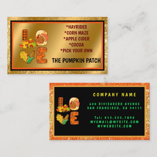 Fall In Love Autumn Customise Text and Colour Business Card (Front/Back)