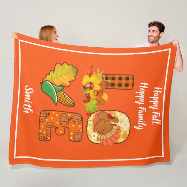 Fall In Love Autumn Customise Text and Colour Fleece Blanket (In Situ)