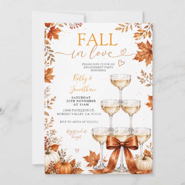 Fall in Love Autumn Engagement Celebration Invitation (Front)