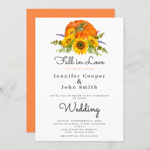 Fall in Love Autumn Fall Sunflower Pumpkin Wedding Invitation