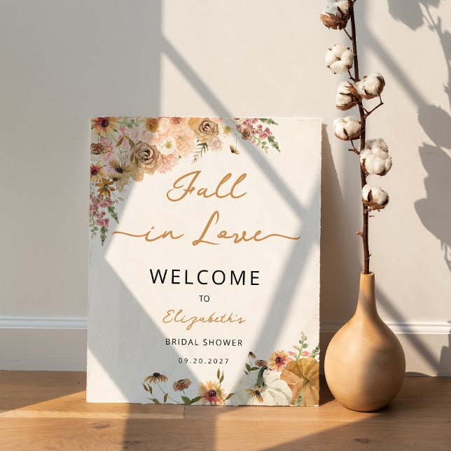 Fall in Love Autumn Floral Bridal Shower Welcome Poster (Creator Uploaded)