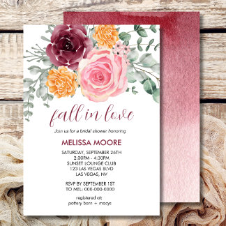 Fall in love autumn floral burgundy bridal shower invitation