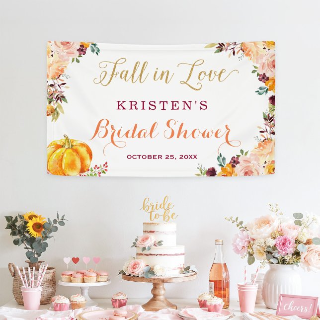 Fall in Love Autumn Floral Pumpkin Bridal Shower Banner (Creator Uploaded)