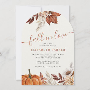 Fall in love autumn floral pumpkin bridal shower invitation