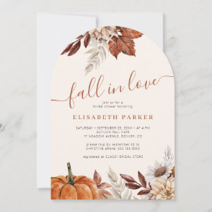 Fall in love autumn floral pumpkin bridal shower invitation