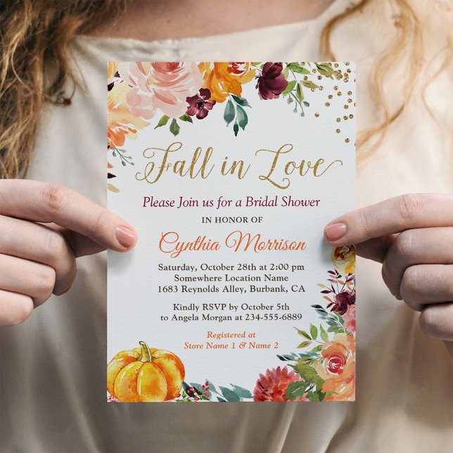 Fall in Love Autumn Floral Romance Bridal Shower Invitation (Creator Uploaded)