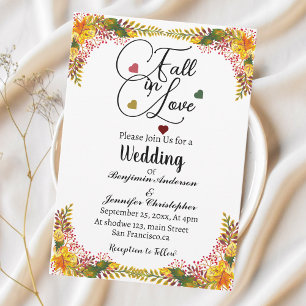Fall in Love  Autumn Floral Wedding  Invitation