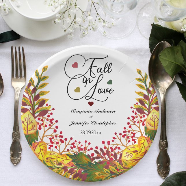Fall in Love Autumn Floral Wedding  Paper Plate (Creator Uploaded)