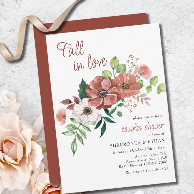 Fall in Love Autumn Flowers Couples Shower Invitation (Creator Uploaded)