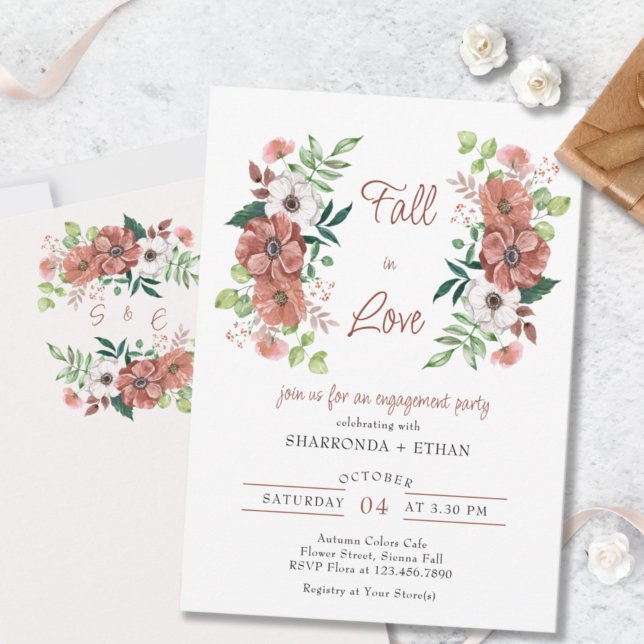 Fall in Love Autumn Flowers Engagement Party Invitation (Creator Uploaded)