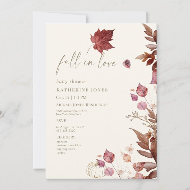 Fall in Love Autumn Foliage Cream Baby Shower Invitation (Front)