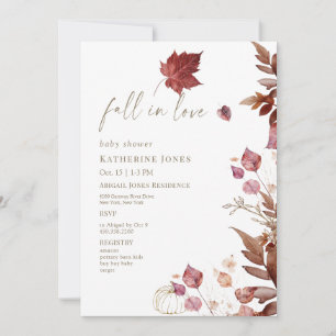 Fall in Love Autumn Foliage White Baby Shower Invitation